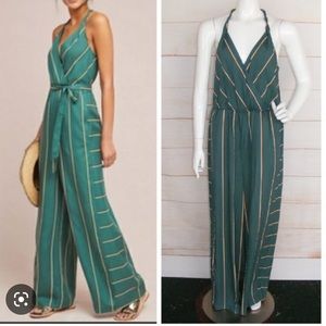 Anthropologie ett twa Green Stripped Jumpsuit Romper - Size M
